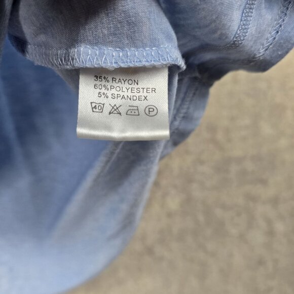 Light Blue Long Sleeve V-Neck Lightweight Shirt Rayon Polyester Blend - Picture 3 of 6